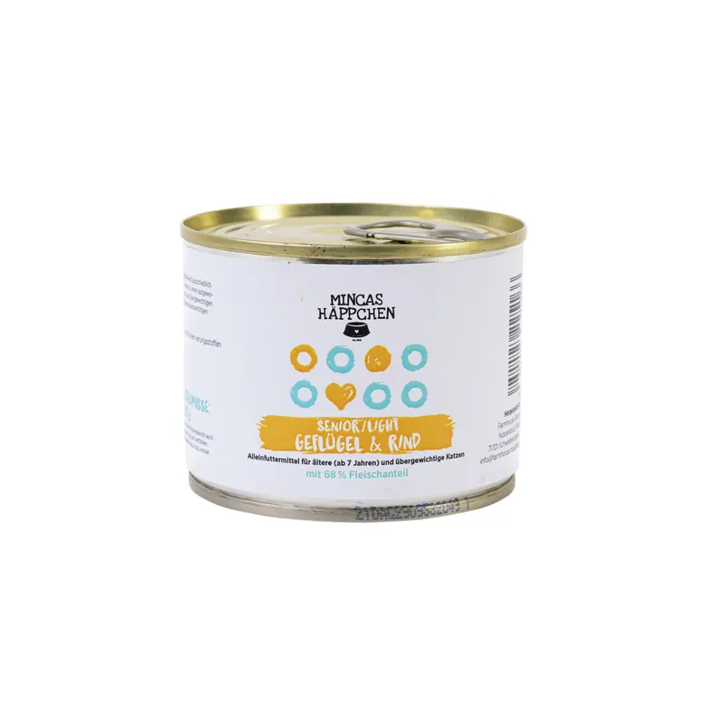 Sparpaket 24 x 200 g Mincas Häppchen Senior light Geflügel Katzen Nassfutter Super-Preis