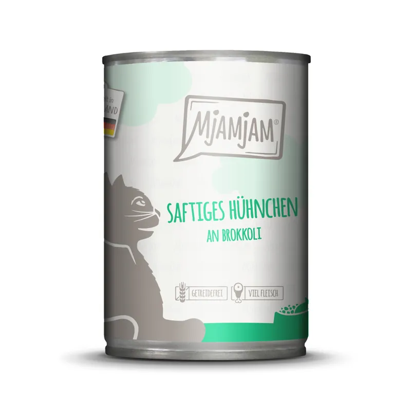 Finale Aktion Sparpaket 24 x 400 g Mjamjam Saftiges Hühnchen an Brokkoli Katzen Nassfutter