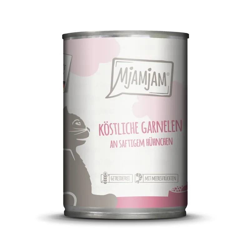 Wochenendangebot Sparpaket 24 x 400 g Mjamjam Köstliche Garnelen an saftigem Hühnchen Katzen Nassfutter