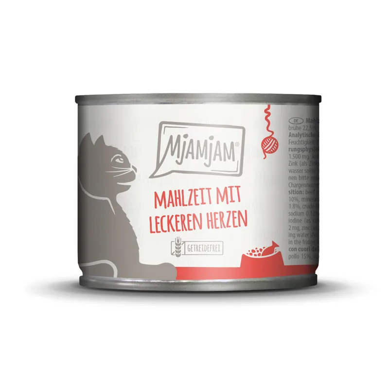 Sparpaket 24 x 200 g Mjamjam Mahlzeit mit leckeren Herzen Katzen Nassfutter Preisreduziert