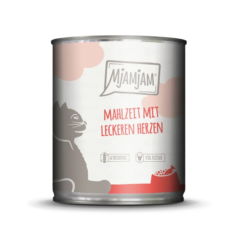 Sparpaket 24 x 800 g Mjamjam Mahlzeit mit leckeren Herzen Katzen Nassfutter Neu