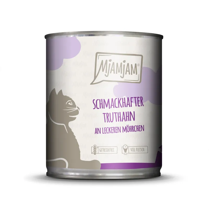 Bestseller Sparpaket 6 x 800 g Mjamjam Schmackhafter Truthahn an leckeren Möhrchen Katzen Nassfutter