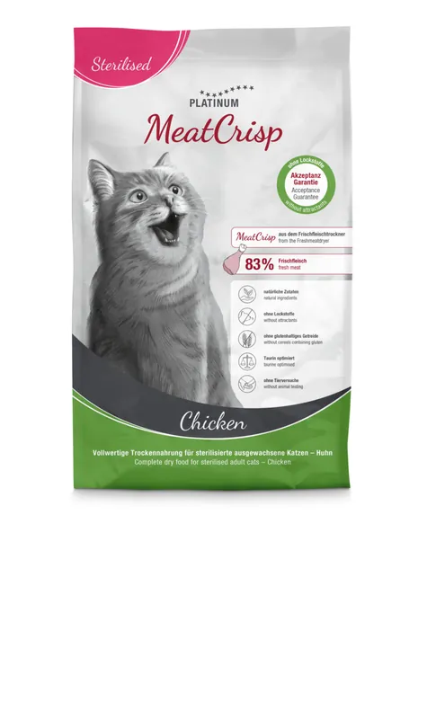 Sparpaket 2 x 3 kg Platinum MeatCrisp Sterilised Chicken Katzen Trockenfutter Begrenztes Angebot