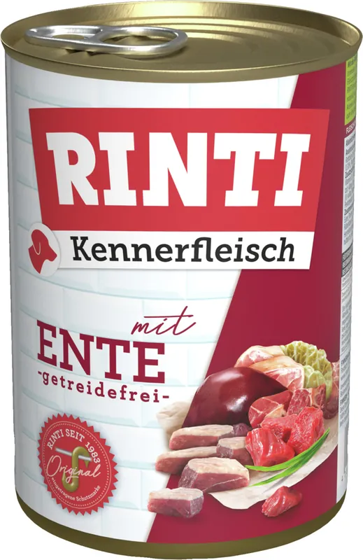 Sparpaket 6 x 400 g Rinti Kennerfleisch mit Ente Hunde Nassfutter Highlight