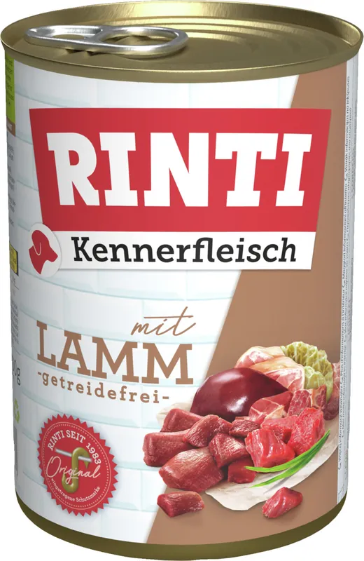 Markenprodukt Sparpaket 24 x 400 g Rinti Kennerfleisch mit Lamm Hunde Nassfutter