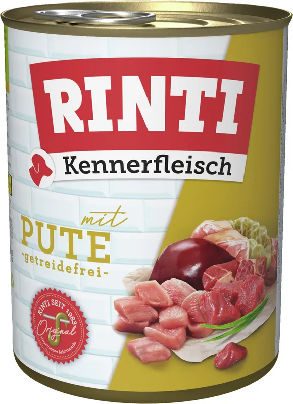 Neu Sparpaket 6 x 800 g Rinti Kennerfleisch mit Pute Hunde Nassfutter