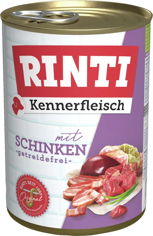 Sparpaket 24 x 400 g Rinti Kennerfleisch mit Schinken Hunde Nassfutter Bestseller