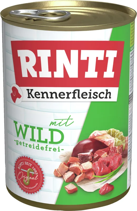 Sparpaket 6 x 400 g Rinti Kennerfleisch mit Wild Hunde Nassfutter Knallerangebot