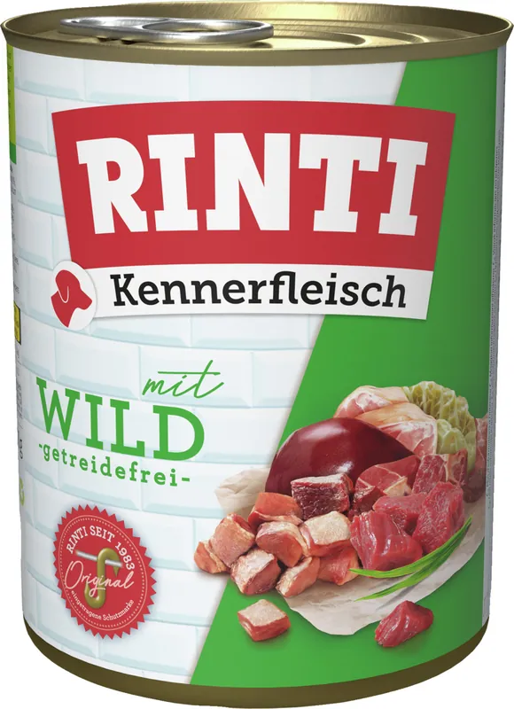 Sparpaket 6 x 800 g Rinti Kennerfleisch mit Wild Hunde Nassfutter Neu