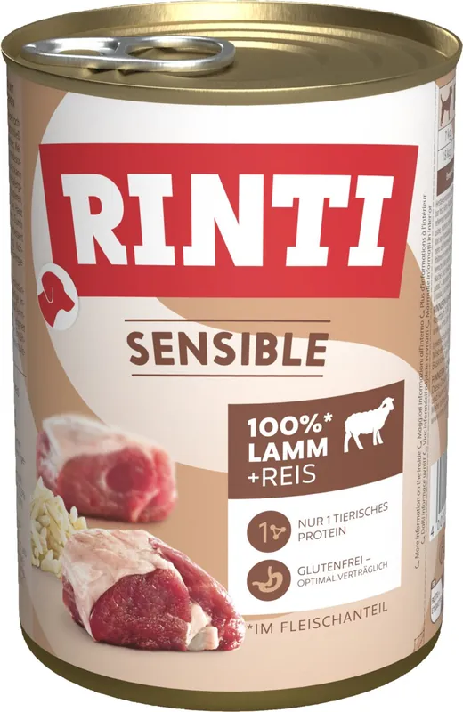 Meistverkauft Sparpaket 6 x 400 g Rinti Sensible Lamm & Reis Hunde Nassfutter
