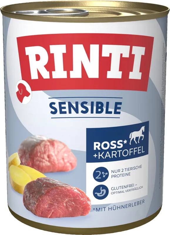 Sparpaket 24 x 800 g Rinti Sensible Ross mit Hühnerleber & Kartoffel Hunde Nassfutter Meistverkauft