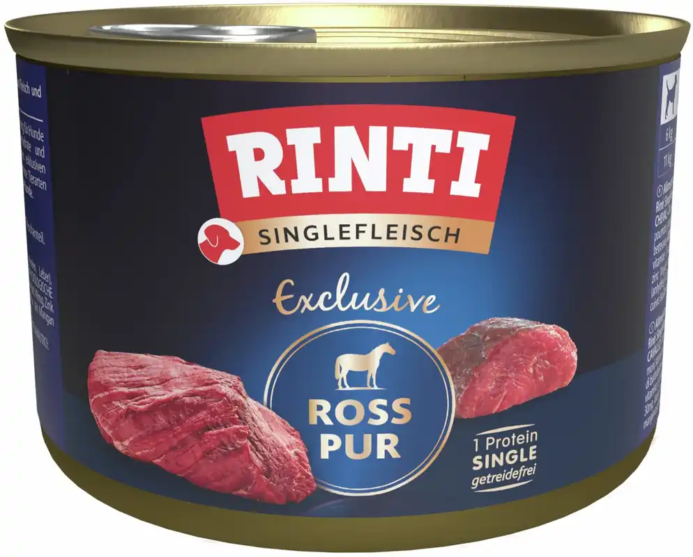 Sparpaket 12 x 185 g Rinti Singlefleisch Exclusive Ross Pur Hunde Nassfutter Expressversand