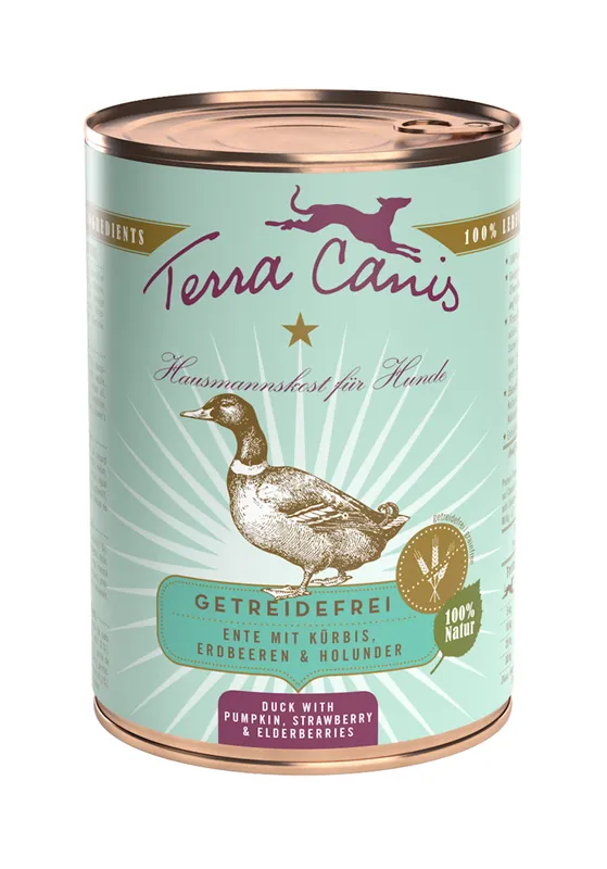 Sparpaket 24 x 400 g Terra Canis Getreidefrei Ente mit Kürbis, Erdbeeren & Holunder Hunde Nassfutter Schneller Versand