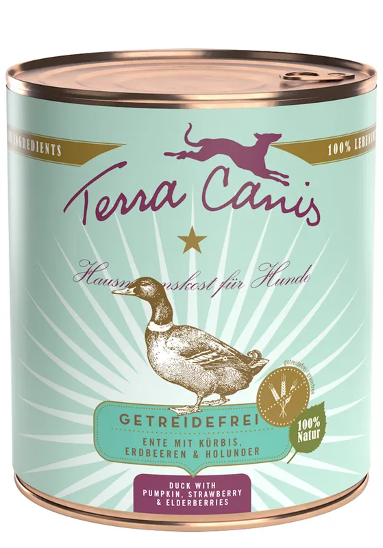Sparpaket 6 x 800 g Terra Canis Getreidefrei Ente mit Kürbis, Erdbeeren & Holunder Hunde Nassfutter Letzte Chance