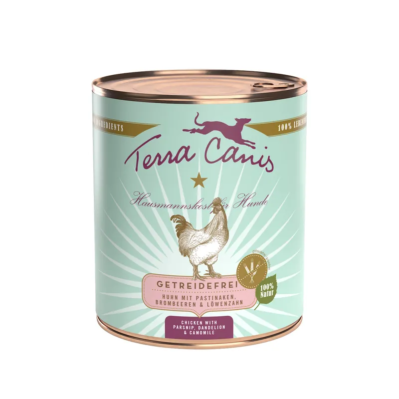 Sparpaket 6 x 800 g Terra Canis Getreidefrei Huhn mit Pastinaken, Brombeeren und Löwenzahn Hunde Nassfutter Bestpreis