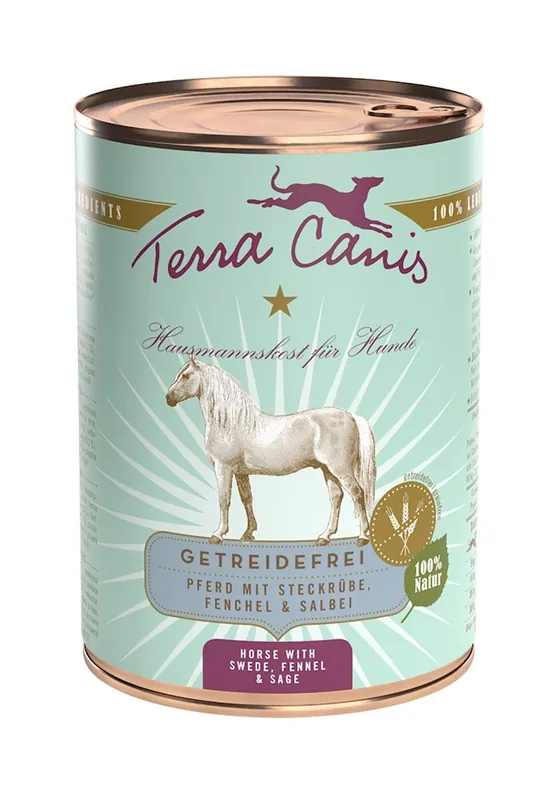 Sparpaket 24 x 400 g Terra Canis Getreidefrei Pferd mit Steckrübe, Fenchel und Salbei Hunde Nassfutter Jetzt Kaufen