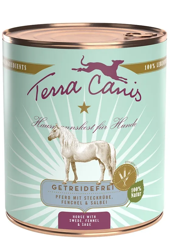 Sparpaket 6 x 800 g Terra Canis Getreidefrei Pferd mit Steckrübe, Fenchel und Salbei Hunde Nassfutter Preisreduziert