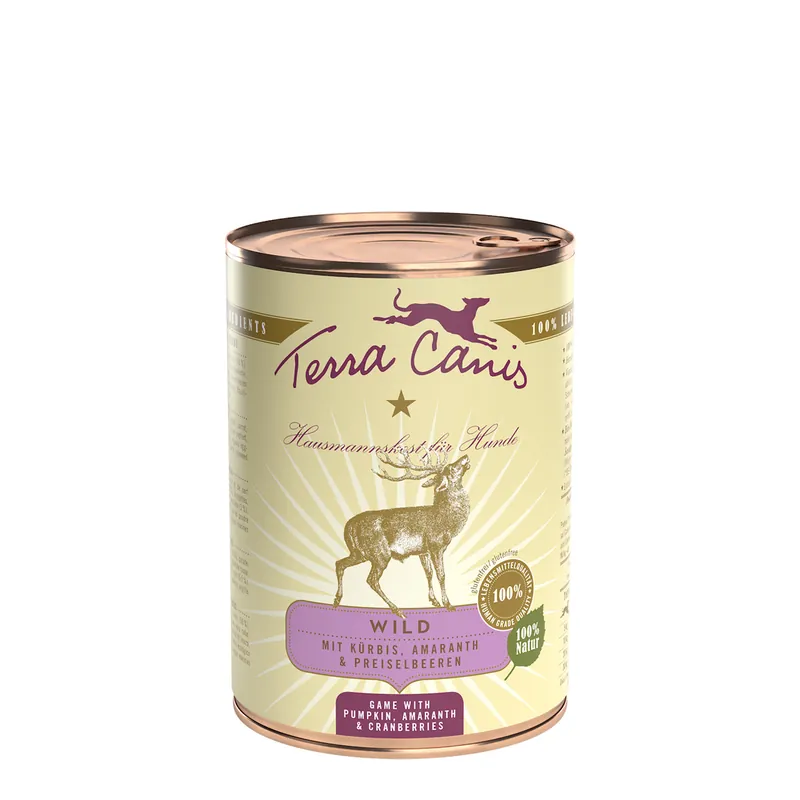 Sparpaket 6 x 400 g Terra Canis Wild mit Kürbis, Amaranth und Preiselbeeren Hunde Nassfutter Zertifiziert