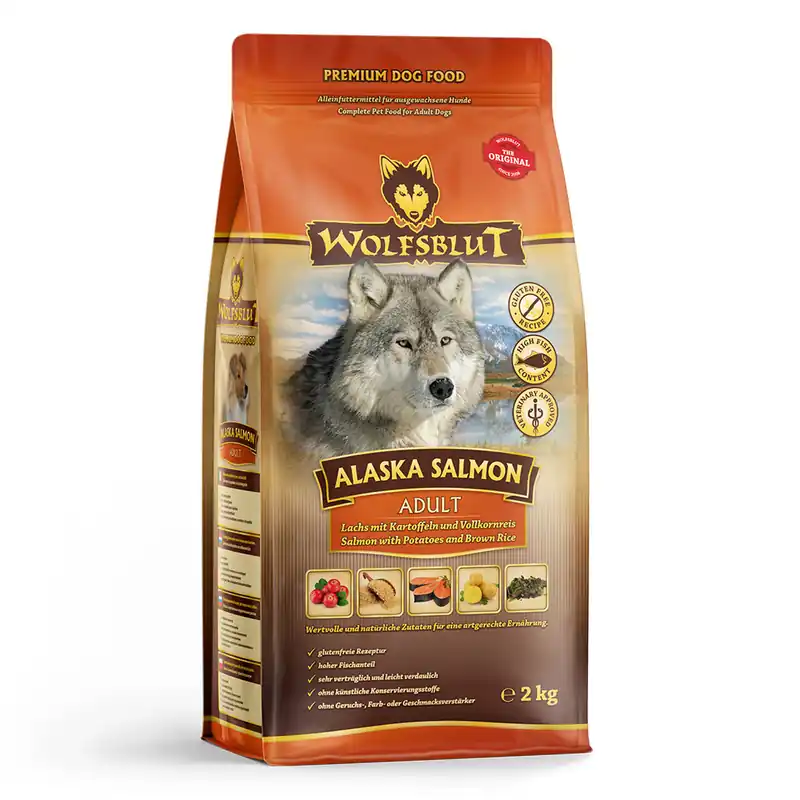 Sparpaket 2 x 2 kg Wolfsblut Alaska Salmon Adult Lachs mit Kartoffeln und Vollkornreis Hunde Trockenfutter Neu Im Sortiment