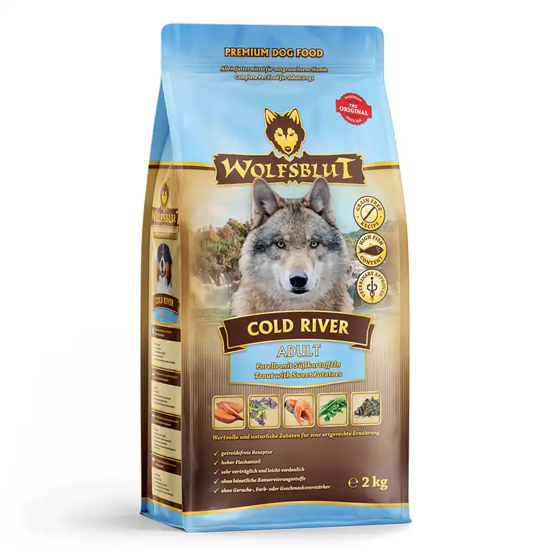 Sparpaket 2 x 2 kg Wolfsblut Cold River Adult Forelle mit Süßkartoffeln Hunde Trockenfutter Solange Der Vorrat Reicht