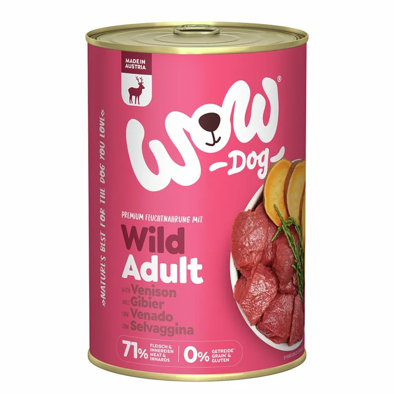 Sparpaket 24 x 400 g Wow Adult Wild mit Seealge + Süßkartoffel Hunde Nassfutter Versand Am Gleichen Tag