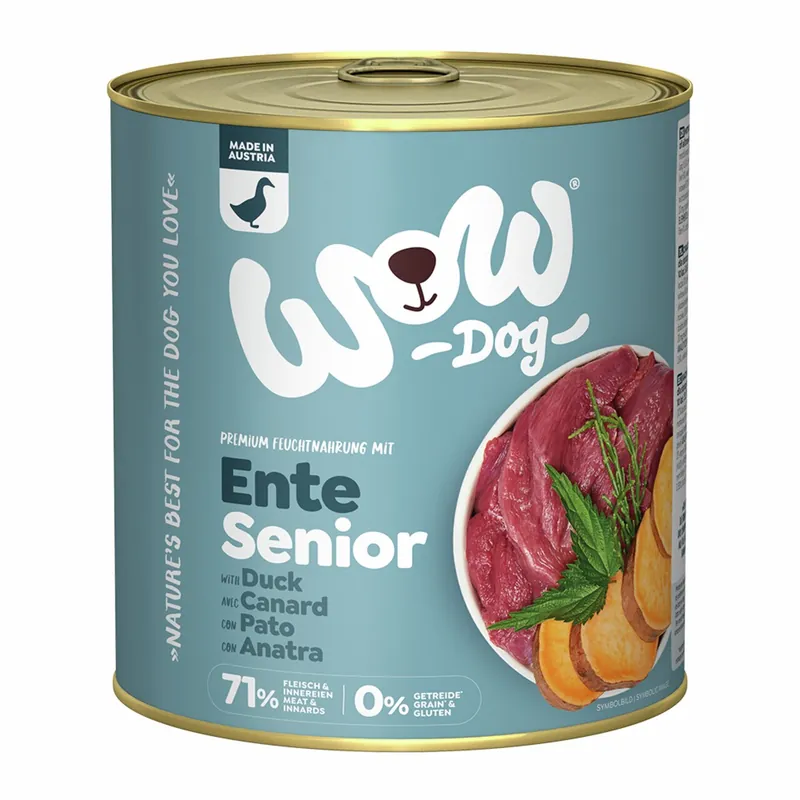 Sparpaket 24 x 800 g Wow Senior Ente mit Seealge + Süßkartoffel Hunde Nassfutter Neuheit