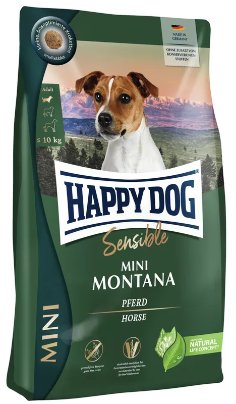 Meistverkauft HAPPY DOG Mini Montana Pferd 800 Gramm Hundetrockenfutter
