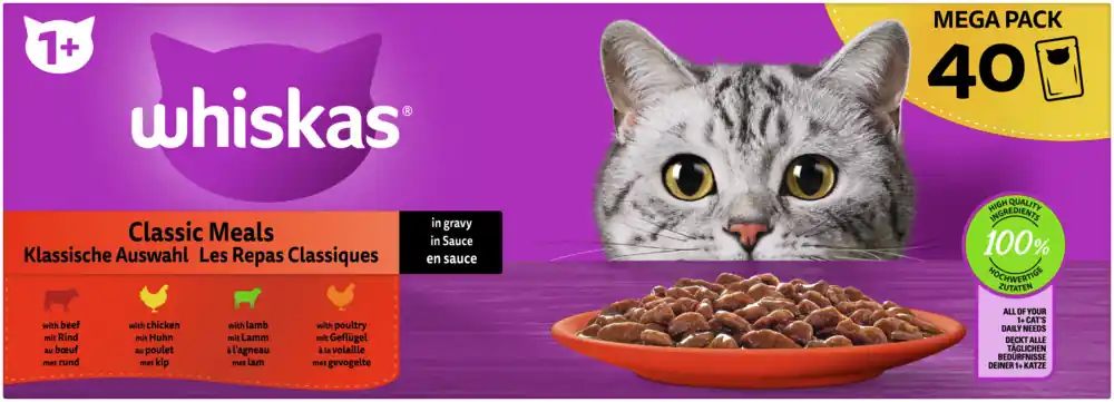 Kracherpreis WHISKAS Multipack 1+ Klassische Auswahl in Sauce 40x85 g