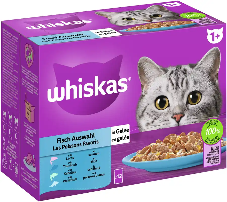 Whiskas 1+ Fischauswahl in Gelee 12 x 85 g Multipack Sonderangebot