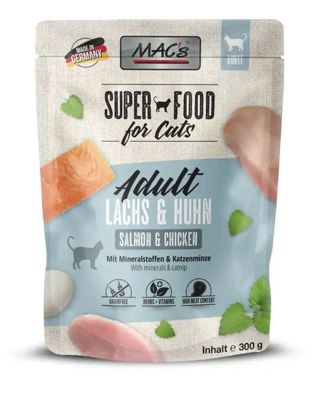 Versand Am Gleichen Tag MAC´s CAT Lachs & Huhn Pouchbeutel 300 Gramm Katzennassfutter