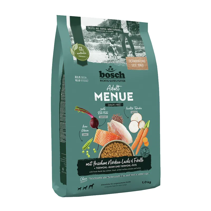 Beliebt BOSCH MENUE Adult Lachs+Forelle getreidefrei 1 kg