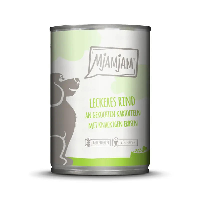 MJAMJAM Leckere Mahlzeit leckeres Rind an gekochten Kartoffeln mit knackigen Erbsen 400 g Letzte Chance