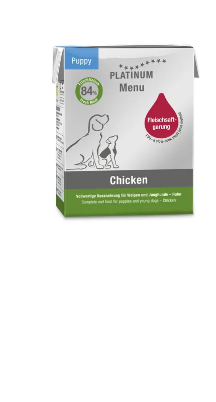 Neue Kollektion PLATINUM Menu Puppy Chicken 375 g