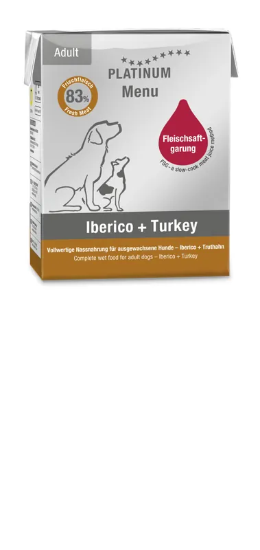 Ausverkauf Sparpaket 6 x 375 g Platinum Menü Adult Iberico + Turkey Hunde Nassfutter