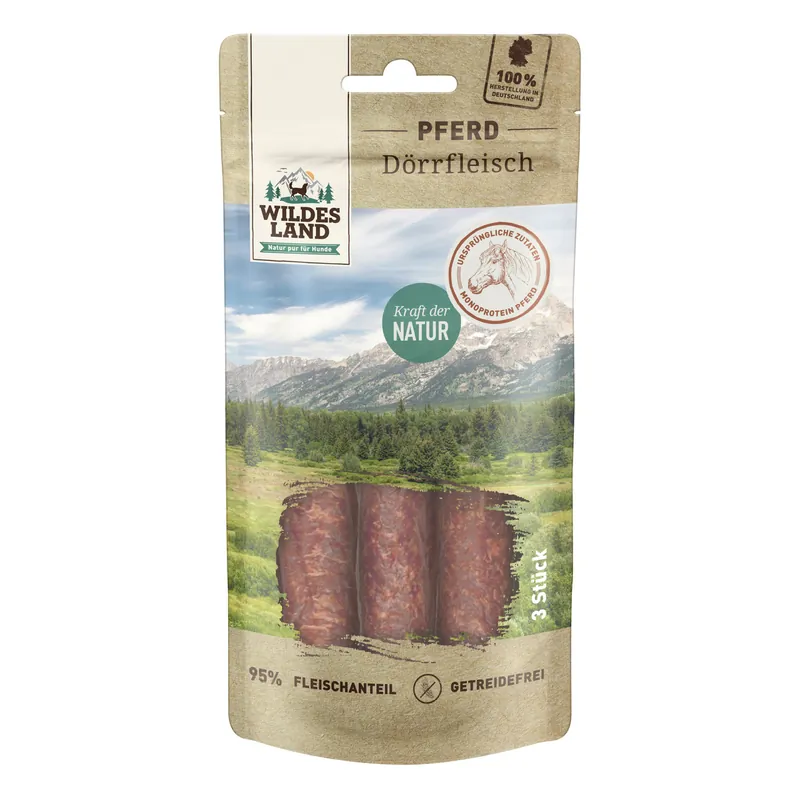 Schneller Versand WILDES LAND Snack Dörrfleisch Pferd 3 Stück