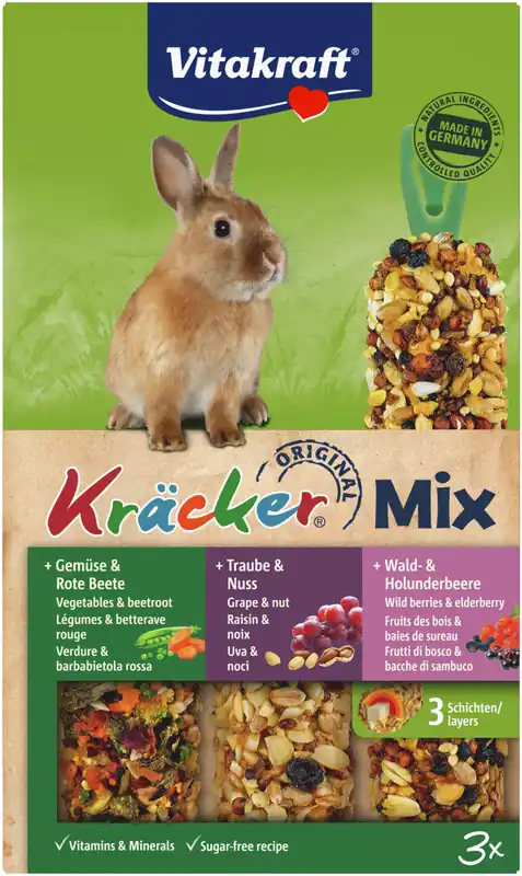 Vitakraft Kräcker®Trio Gemüe Nuss Waldbienenhonig Zwergkaninchen 3 Stück Markenware