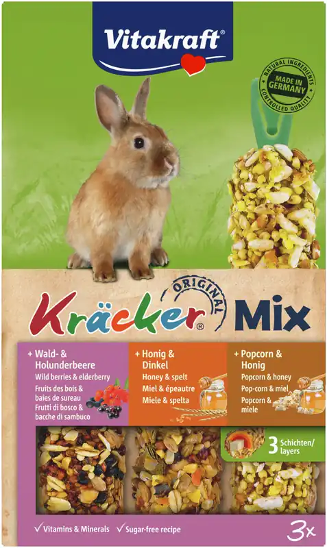 Vitakraft Kräcker®Trio Waldbienenhonig Popcorn Zwergkaninchen 3 Stück Neue Kollektion