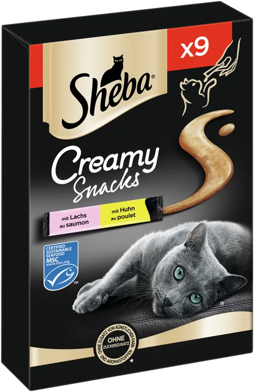 Aktuell Sheba Creamy Snacks Huhn und Lachs Multipack 9 x 12 g
