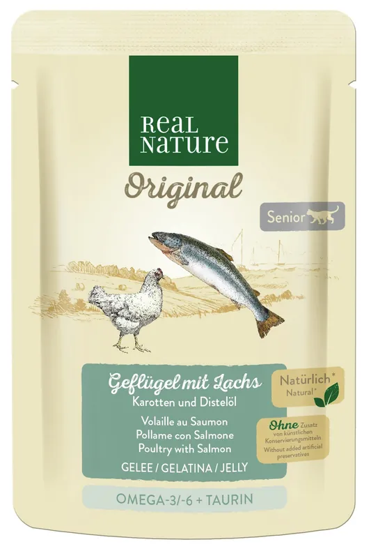 Neuheit REAL NATURE Senior Gelee Geflügel und Lachs 85 g