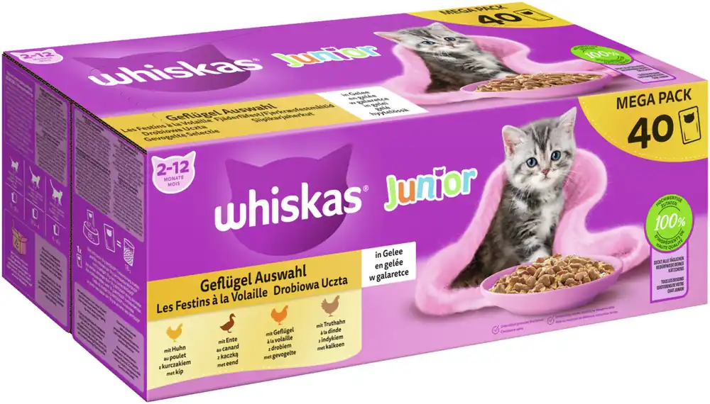 Whiskas Junior Geflügel Auswahl in Gelee 40 x 85 g Knallerangebot