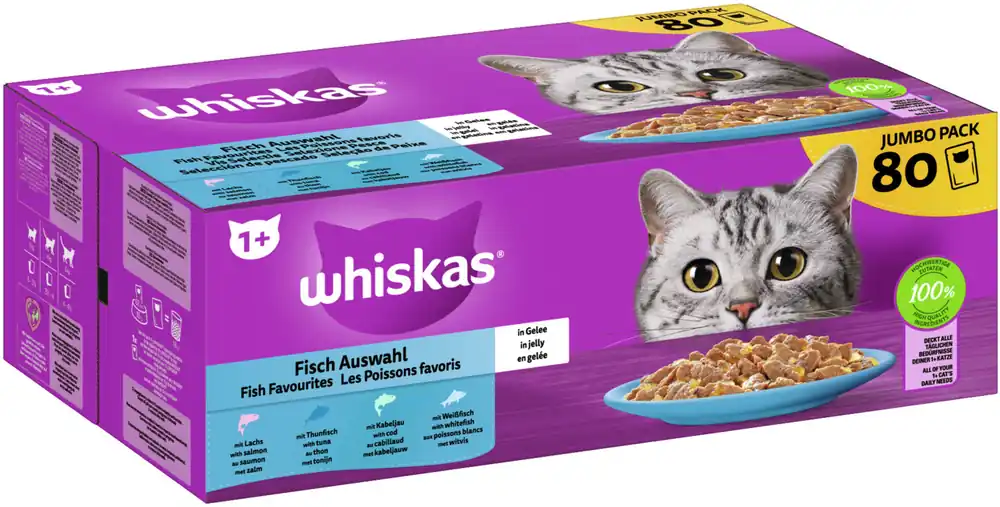 WHISKAS 1+ Fisch Auswahl in Gelee 80 x 85 g Heißes Angebot