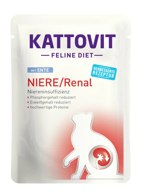 Sonderangebot Sparpaket 24 x 85 g Kattovit Feline Diet Niere/Renal mit Ente Katzen Nassfutter