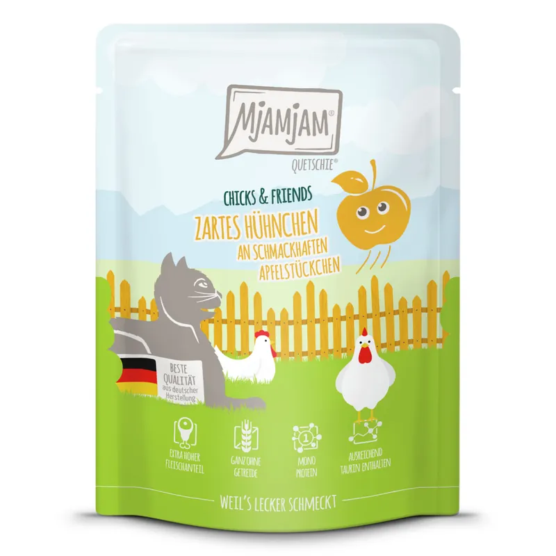 MJAMJAM Pouchbeutel Chicks & Friends Hühnchen mit Apfelstücken 300 g Highlight