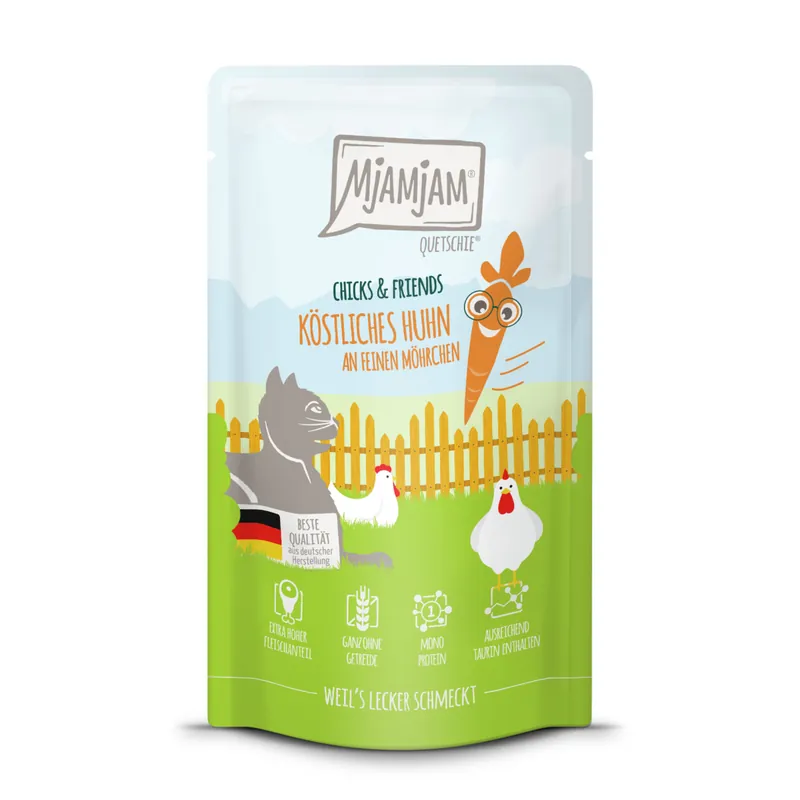 Neue Kollektion MJAMJAM Pouchbeutel Chicks & Friends Hühnchen mit Möhrchen 125 g