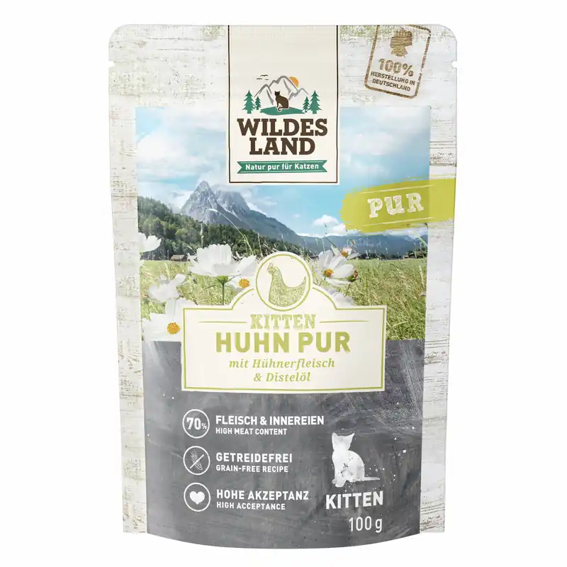 WILDES LAND Pouchbeutel Kitten Huhn PUR 100 g Neu