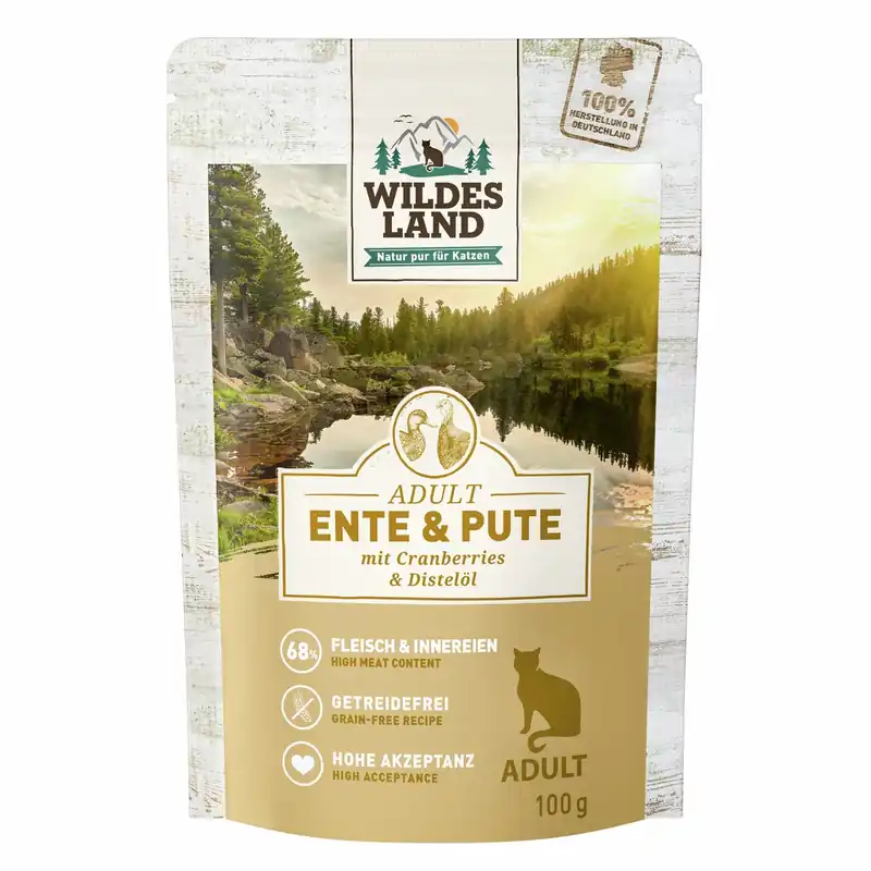 WILDES LAND Katze Pouchbeutel Ente & Pute 100 g Wochenendangebot
