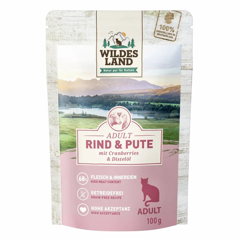WILDES LAND Katze Pouchbeutel Rind & Pute 100 g Zertifiziert