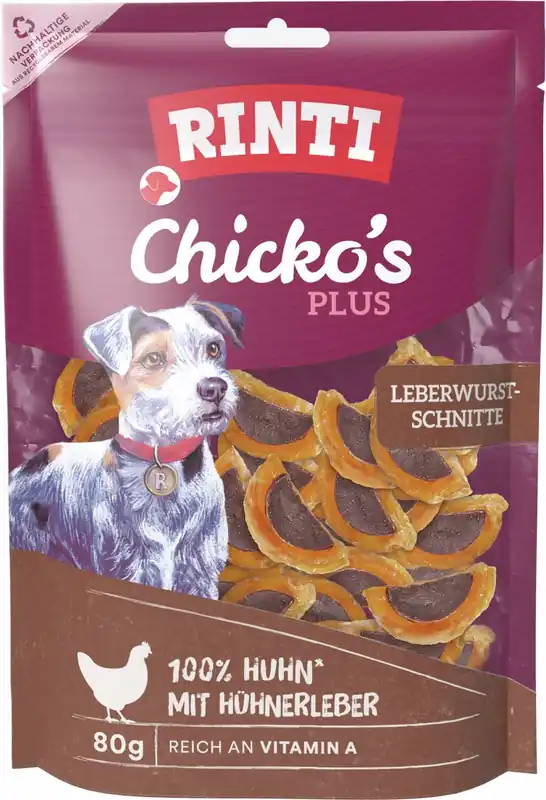 Markenprodukt RINTI Chicko Plus Leberwurstschnitten 80 g
