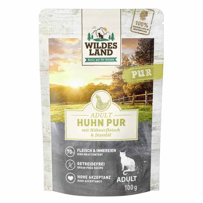 Neue Kollektion WILDES LAND Katze Pouchbeutel Huhn pur 100 g