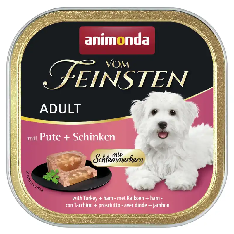 Bestseller animonda Vom Feinsten Adult mit Schlemmerkern Pute + Schinken 150g Schale Hundenassfutter